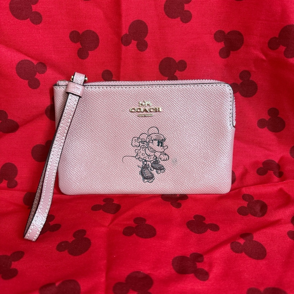 Coach Light Pink Wristlet with Minnie Mouse Motif